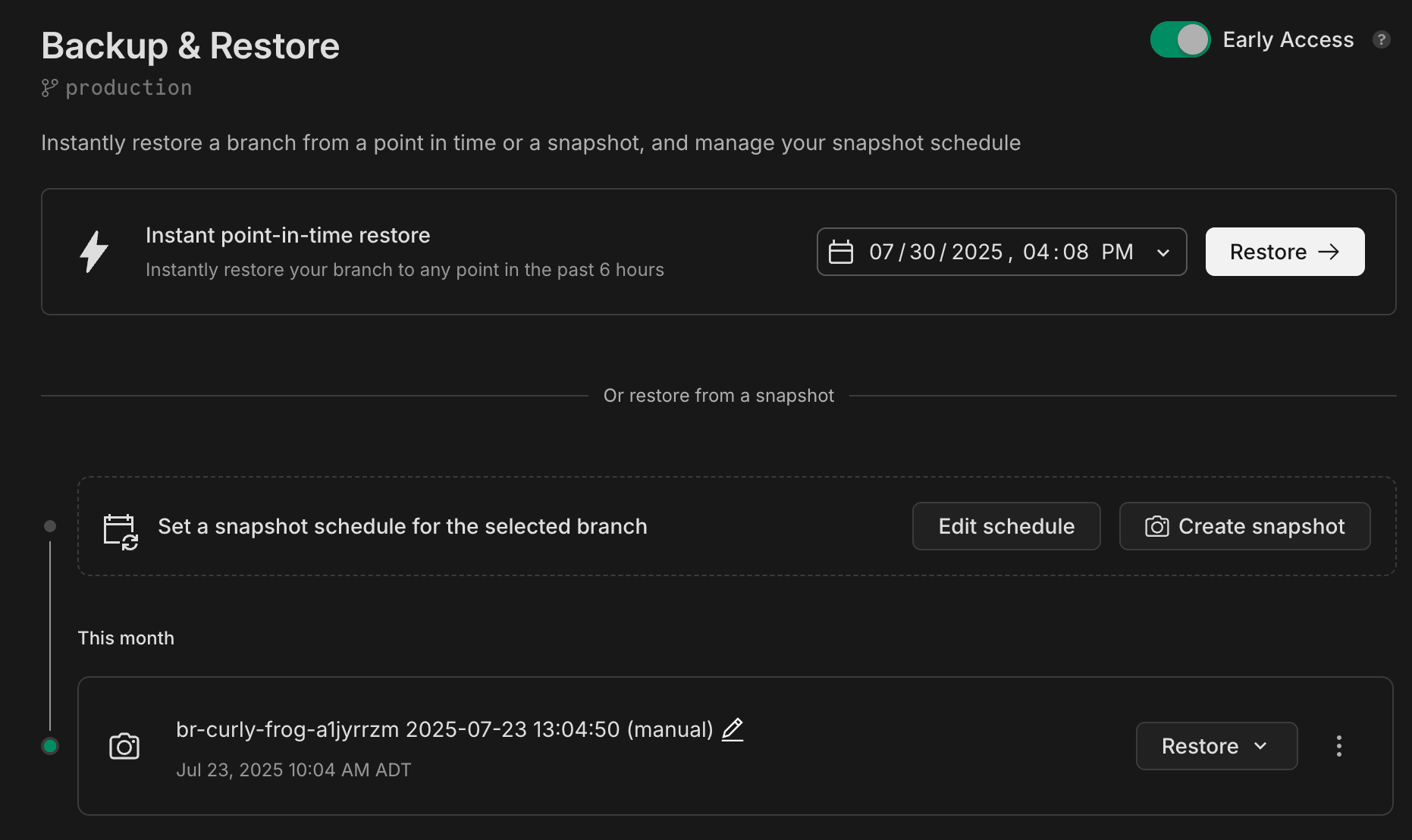 Backup and restore UI