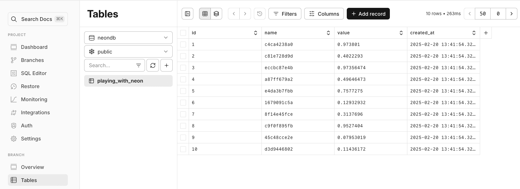 Neon Console with added column