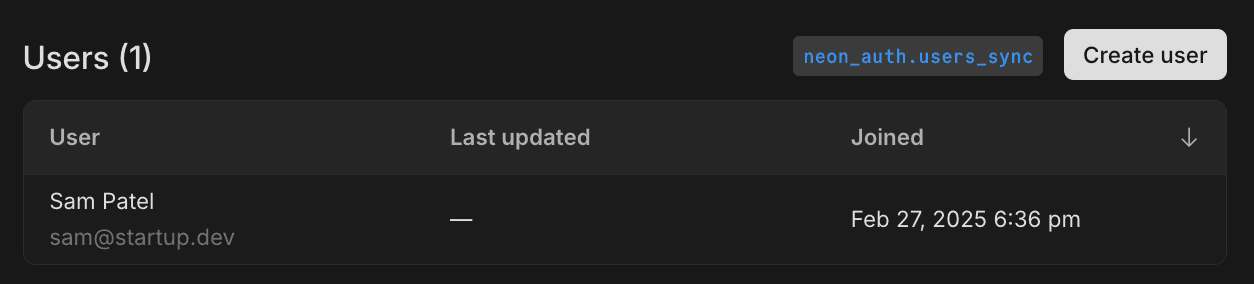 Create user in Neon Console