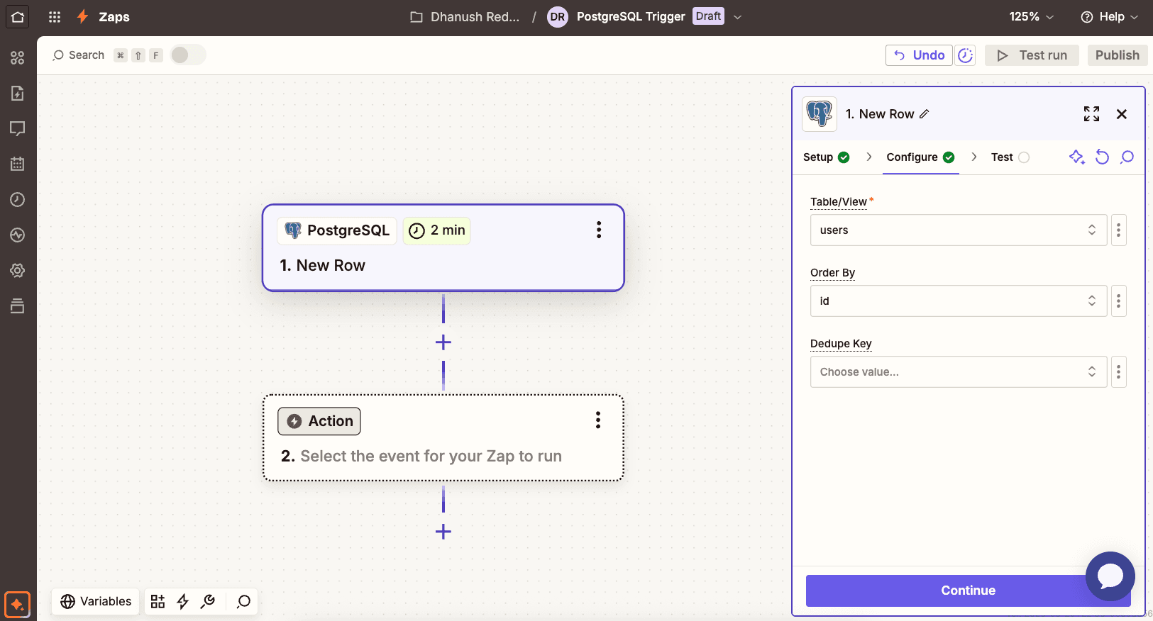 PostgreSQL trigger setup in Zapier